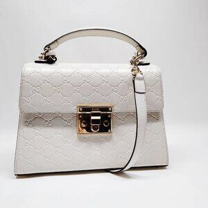 Authentic Gucci Hand Bag White Leather mn695-011226